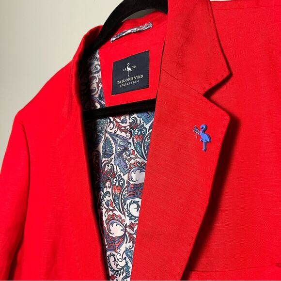 Taylorbyrd Signature Solid Red Linen Sport Coat Men’s Size 42R Summer Americana - Picture 2 of 9